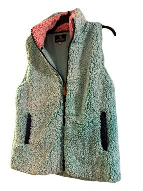 Simply Southern Sherpa Vest - Mint with Coral Lined collar